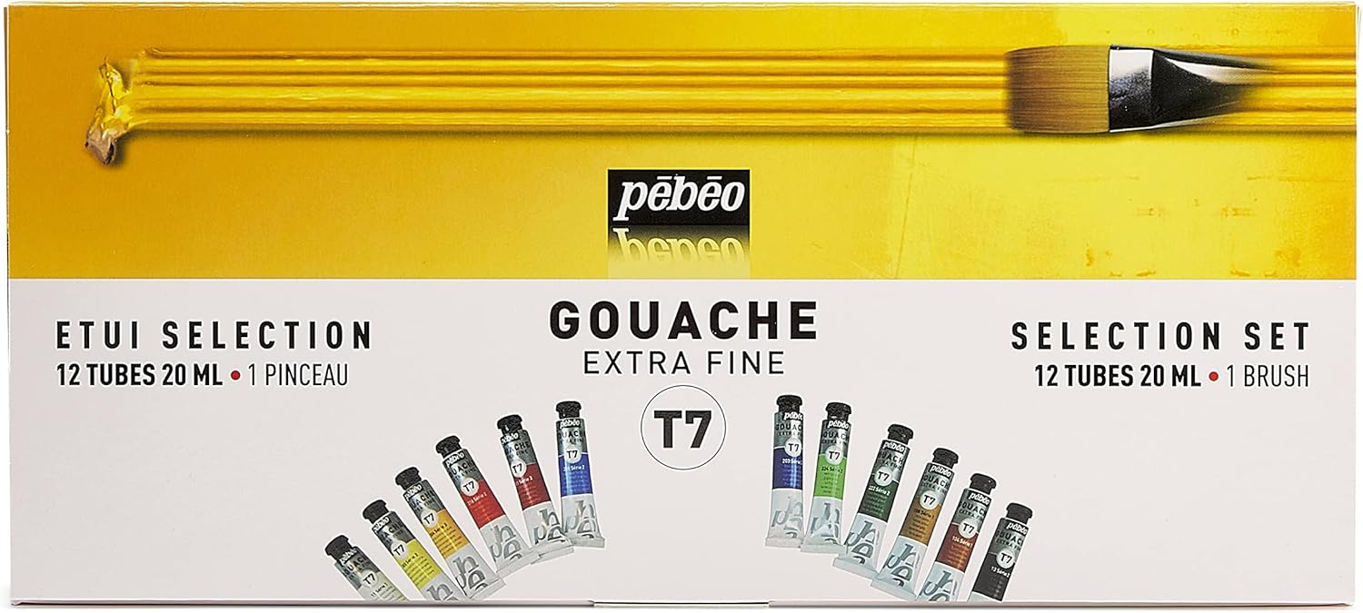 Gouache T7 Extra-Fine Pébéo - Étui sélection 12 tubes 20ml